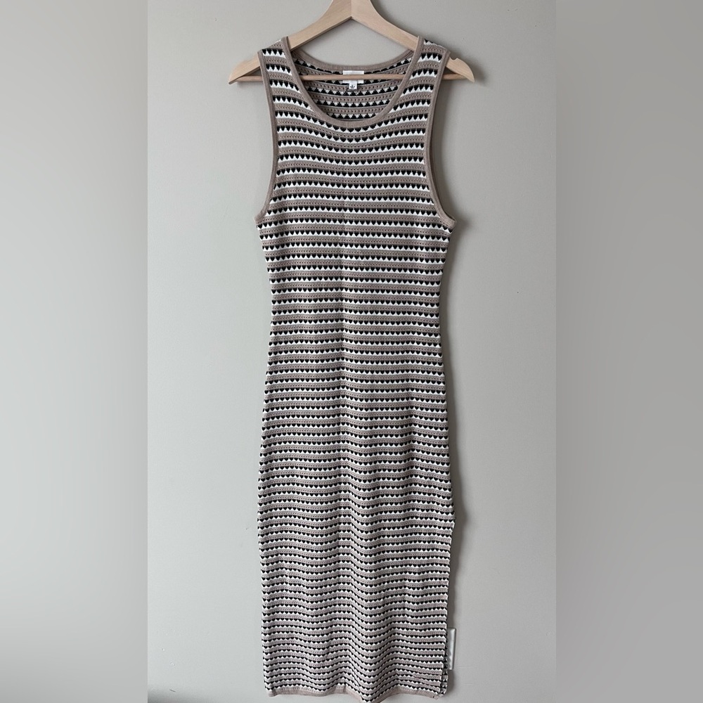 Le Lis Sleeveless Knit Mini Dress in White and Taupe